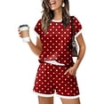 thumbnail image 1 of Sewkxo Two Piece Sets for Women Polka-Dot Summer Crew Neck Lounge Short Sets Shorts Sleeve Drawstring Sweatsuit with Pocket,Deep Red 2XL, 1 of 5