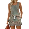 thumbnail image 1 of Sewkxo Two Piece Sets for Women Summer Lounge Drawstring Shorts Sets Tank Square Neck Sleeveless Sweat Sets With Pocket,Green L, 1 of 8