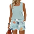 thumbnail image 1 of Sewkxo Two Piece Sets for Women Summer Lounge Short Sets Tank Square Neck Sleeveless Sweat Suit With Pockets,Light Blue 2XL, 1 of 5