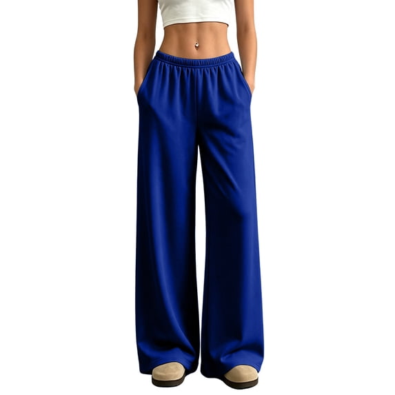 Sewkxo Wide Leg Sweatpants Women Fleece Sweat Pants Fall Winter Clothes 2026 Baggy Spring Waist Jogger Sweatpant with Pockets,Royal Blue S