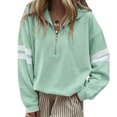 thumbnail image 1 of Sewkxo Women Half Zip Striped Pullover Lapel Zipper Up Long Sleeve Sweatshirts Solid Trendy Loose Fit Casual Quarter Zip Tops,Mint Green S, 1 of 5