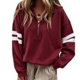 thumbnail image 1 of Sewkxo Women Half Zip Striped Pullover Lapel Zipper Up Long Sleeve Sweatshirts Solid Trendy Loose Fit Casual Quarter Zip Tops,Wine 2XL, 1 of 5