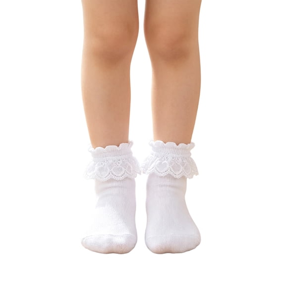 Sewkxo Women Lace Ankle Socks Ruffle Frilly Cotton Socks Trim Double Layer Lace Girl socks,White XXS