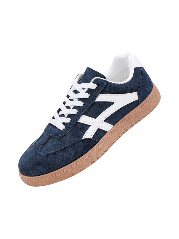 Women Retro Sneakers Fashion Classic Gum Sole Tennis Skate Shoes Casual Trendy Walking Trainer Anti Slip Flat Low-Top Footwear,Dark Blue 36