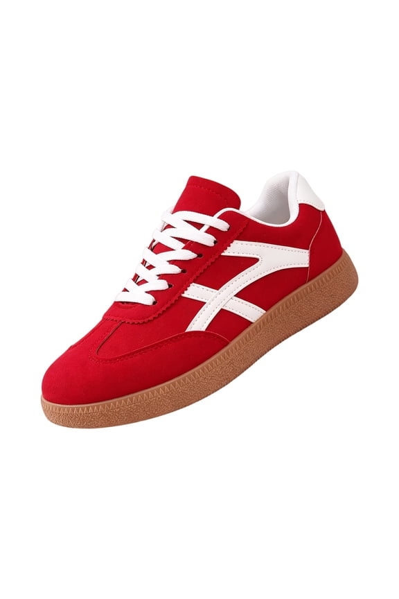 Women Retro Sneakers Fashion Classic Gum Sole Tennis Skate Shoes Casual Trendy Walking Trainer Anti Slip Flat Low-Top Footwear,Red 36