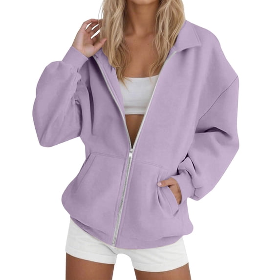 Sewkxo Women's 2026 Spring Zip Up Y2K Hoodies Casual Long Sleeve Sweatshirts Fall Track Jackets with Pockets,Purple 2XL