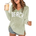 thumbnail image 1 of Sewkxo Women's Beach Cover Ups Letter Long Sleeve V Neck Beach Sweater Split Hem Knit Crochet Tops Pullovers Jumper Top,Green XL, 1 of 6