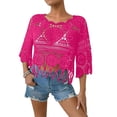 thumbnail image 1 of Sewkxo Women's Boho Sheer Beach Cover Up, Plain Fringe Cut Out Scallop Trim 3/4 Sleeve Round Neck Cover Up for Beach Vacation,Hot Pink 2XL, 1 of 4