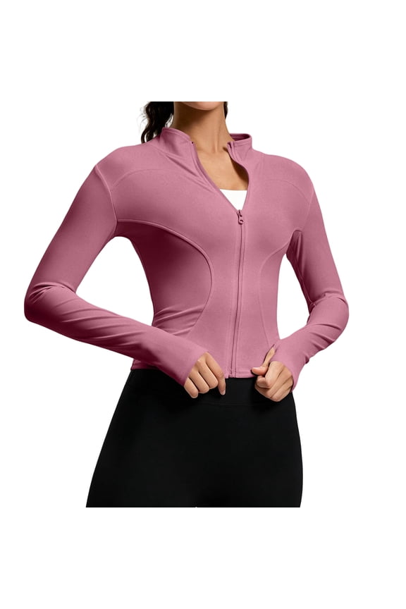 Women's Cropped Lightweight Stretchy Running Track Jackets Full Zip Slim Fit Athletic Tops with Thumb Holes,Hot Pink XL