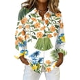 thumbnail image 1 of Sewkxo Women's Hawaii Shirt Floral Print Long Sleeves Lapel Collared Button Down Tropical Beach Blouse 2026 Fashion Loose Fit Party Holiday Tee Shirt,Gold L, 1 of 5