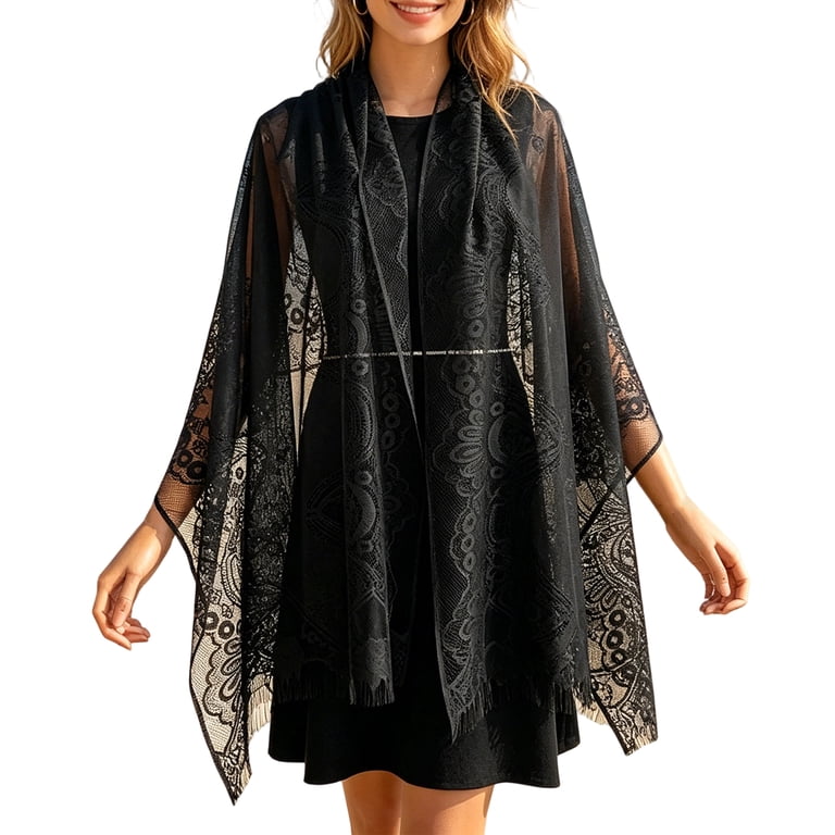 black shawls for dresses Sewkxo Women's Lightweight Solid Color Lace and Wraps Evening Dress Elegant Wedding Bridal Scarf,Black One Size Embellished Short Sleeve Sequin Family Celebration and evening wear Pay With:$20.00 (Silkroll Fee: $0.50)