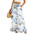 thumbnail image 1 of Sewkxo Women’s Plaid Wide Leg Pants Flared Leg Baggy Drawstring Ruffle Palazzo Pants with Pockets,Sky Blue 2XL, 1 of 6