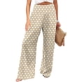thumbnail image 1 of Sewkxo Women's Polka Dot Lounge Pants High Waist Loose Fit Wide Leg Casual Trousers with Pockets,Beige M, 1 of 5