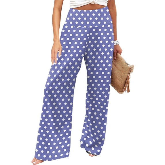 Sewkxo Women's Polka Dot Lounge Pants High Waist Loose Fit Wide Leg Casual Trousers with Pockets,Purple 2XL
