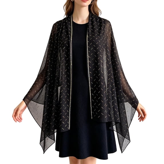 Sewkxo Women's Shawls and Wraps for Evening Dress Chiffon Shawl Soft Elegant Silky Wedding Bridal Scarf,Black One Size