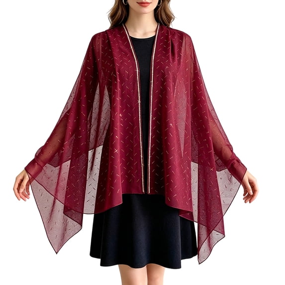 Sewkxo Women's Shawls and Wraps for Evening Dress Chiffon Shawl Soft Elegant Silky Wedding Bridal Scarf,Wine One Size