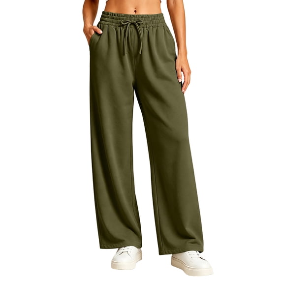 Sewkxo Women's Straight Leg Low rise Sweat Pants Wide Leg Sweatpants Drawstring Elastic Low Waist Pants with Pockets,Army Green L
