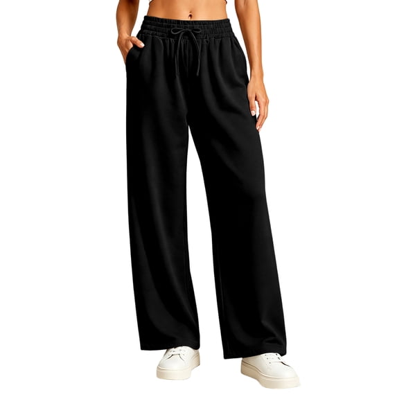 Sewkxo Women's Straight Leg Low rise Sweat Pants Wide Leg Sweatpants Drawstring Elastic Low Waist Pants with Pockets,Black XL