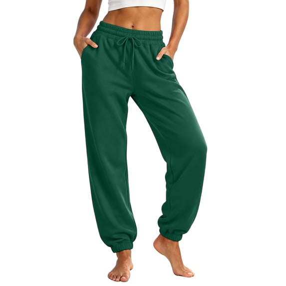 Sewkxo Women's Sweatpants Casual Drawstring Sweat Pants Workout Athletic Joggers with Pockets,Dark Green 2XL