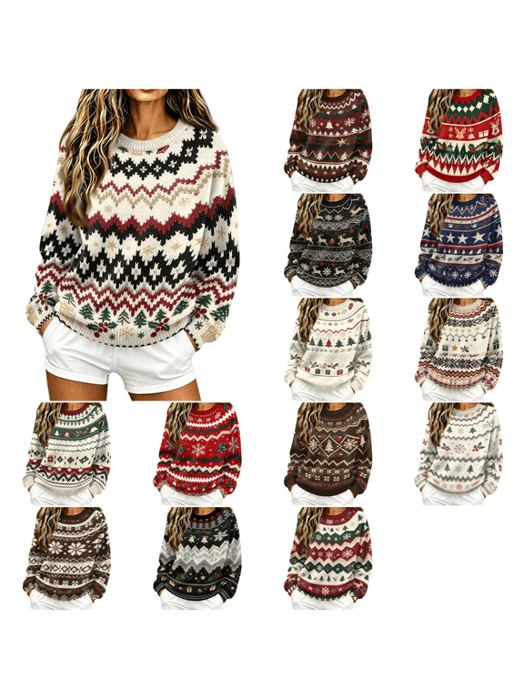 Women's Ugly Christmas Sweater Crew Neck Funny Christmas Tree Pullover Long Sleeve Loose Fit Holiday Sweater,S
