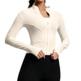 thumbnail image 1 of Sewkxo Women's Workout Jacket Lightweight Zip Up Cropped Yoga Jackets Slim Fit Athletic Tops with Thumb Holes,Beige XL, 1 of 6
