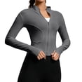 thumbnail image 1 of Sewkxo Women's Workout Jacket Lightweight Zip Up Cropped Yoga Jackets Slim Fit Athletic Tops with Thumb Holes,Gray L, 1 of 6