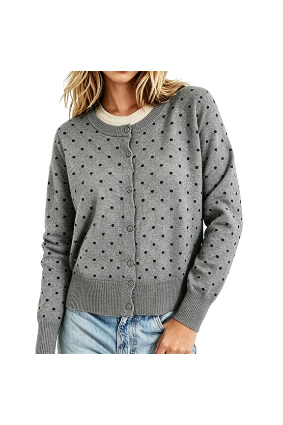 Womens 2026 Leopard Cardigan Cropped Button Up Sweater | Loose Fit Long Sleeve, Open Front Cheetah Print, Comfy Crew Neck Fall Winter Knit Cardigan Jackets,Gray XL