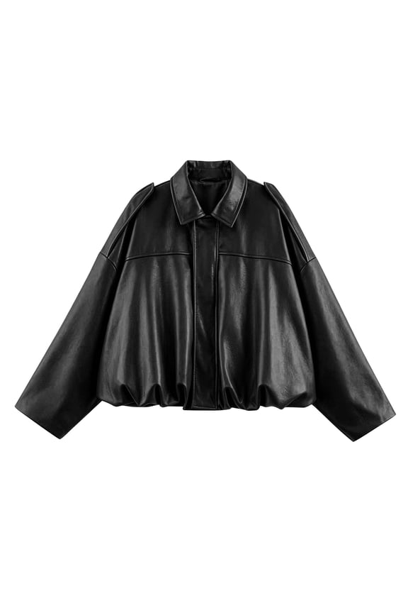 Womens Bomber Jacket Casual Lapel Pilot Cropped Coat Oversized Motorcycle Jackets 2026 Outerwear,Black M