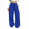 thumbnail image 1 of Sewkxo Womens Cargo Sweatpants High Waist Drawstring Baggy Fleece Lined Sweatpants Straight Casual Athletic Joggers with Pockets,Blue XL, 1 of 7