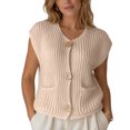 thumbnail image 1 of Sewkxo Womens Crochet Chunky Knit Top Sleeveless Cardigan Casual Button Down Crochet Sweater Vest Tops with Pockets,Beige S, 1 of 6