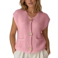 thumbnail image 1 of Sewkxo Womens Crochet Chunky Knit Top Sleeveless Cardigan Casual Button Down Crochet Sweater Vest Tops with Pockets,Pink S, 1 of 6
