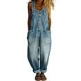 thumbnail image 1 of Sewkxo Womens Denim Bib Overall Y2K Barrel Leg Button Front Romper Vintage Loose Jumpsuits Jean with Pockets,Light Blue 3XL, 1 of 7