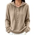 thumbnail image 1 of Sewkxo Womens Hooded Sweater Fashion Button Long Sleeve Wool Soft Pullover Knitted Top,Camel L, 1 of 5