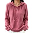 thumbnail image 1 of Sewkxo Womens Hooded Sweater Fashion Button Long Sleeve Wool Soft Pullover Knitted Top,Pink 2XL, 1 of 5