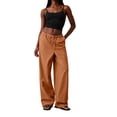 thumbnail image 1 of Sewkxo Womens Linen Palazzo Pants Drawstring Elastic Waist Casual Wide Leg Trousers with Pockets,Saffron XL, 1 of 5