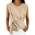 thumbnail image 1 of Sewkxo Womens Linen Wrap Tank Top 2026 Ruched Tie Side Sleeveless Crew Neck Shirt Casual Summer Beach Blouse Going Out Top,Khaki 2XL, 1 of 5