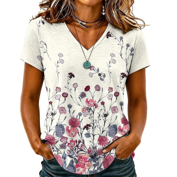 Sewkxo Womens Summer Tops Short Sleeve Basic Casual V Neck T Shirts Trendy Fashion 2026 Top,Purple Pink M