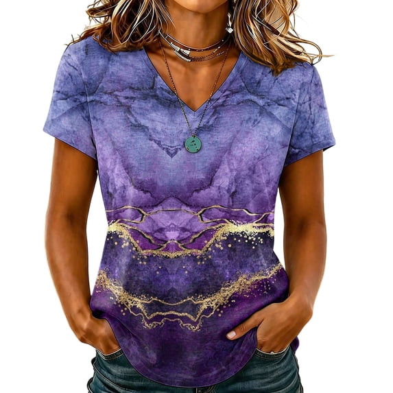 Sewkxo Womens Summer Tops Short Sleeve Casual Shirts Floral Tee Trendy 2026 Basics V Neck Plain Tshirt,Dark Purple L