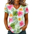thumbnail image 1 of Sewkxo Womens Summer Tops Short Sleeve Casual Shirts Floral Tee Trendy 2026 Basics V Neck Plain Tshirt,Pink 2XL, 1 of 5