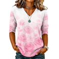 thumbnail image 1 of Sewkxo Womens Summer Tops Short Sleeve Casual Shirts Floral Tee Trendy 2026 Basics V Neck Plain Tshirt,Pink 3XL, 1 of 5
