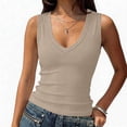 thumbnail image 1 of Sewkxo Womens Tank Tops V Neck Ribbed Knit Sleeveless Tank Top Slim Fit Fitted Basic Tops Casual Clothes 2026,Khaki XL, 1 of 6