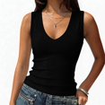 thumbnail image 1 of Sewkxo Womens Tank Tops V Neck Ribbed Sleeveless Tank Top Slim Fit Fitted Basic Tee Shirts Casual Clothes 2026,Black S, 1 of 6