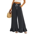 thumbnail image 1 of Sewkxo Womens Wide Leg Pants Drawstring Elastic High Waisted Ruffle Hem Palazzo Pants with Pockets,Black M, 1 of 6