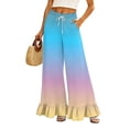 thumbnail image 1 of Sewkxo Womens Wide Leg Pants Drawstring Elastic High Waisted Ruffle Hem Palazzo Pants with Pockets,Blue L, 1 of 6