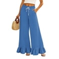thumbnail image 1 of Sewkxo Womens Wide Leg Pants Drawstring Elastic High Waisted Ruffle Hem Palazzo Pants with Pockets,Blue M, 1 of 6