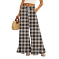 thumbnail image 1 of Sewkxo Womens Wide Leg Pants Drawstring Elastic High Waisted Ruffle Hem Palazzo Pants with Pockets,Camel 2XL, 1 of 6