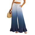 thumbnail image 1 of Sewkxo Womens Wide Leg Pants Drawstring Elastic High Waisted Ruffle Hem Palazzo Pants with Pockets,Dark Blue 2XL, 1 of 6