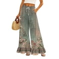thumbnail image 1 of Sewkxo Womens Wide Leg Pants Drawstring Elastic High Waisted Ruffle Hem Palazzo Pants with Pockets,Green 2XL, 1 of 6