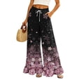 thumbnail image 1 of Sewkxo Womens Wide Leg Pants Drawstring Elastic High Waisted Ruffle Hem Palazzo Pants with Pockets,Pink XL, 1 of 6