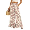 thumbnail image 1 of Sewkxo Womens Wide Leg Pants Drawstring Elastic High Waisted Ruffle Hem Palazzo Pants with Pockets,Red XL, 1 of 6